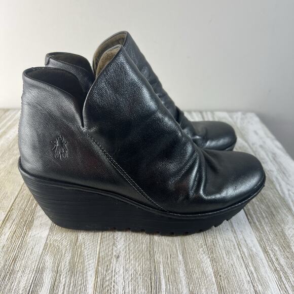 Fly London Womens Yoxy Zipper Wedge Ankle Boots EU 38 US 7.5 Graphite Leather - Picture 6 of 13